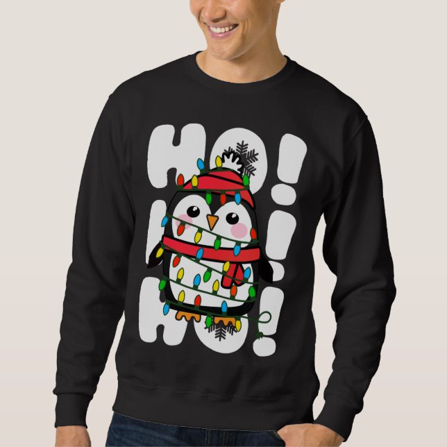 Moletom Ho Ho Ho Natal Luz Pinguim Bonito (Frente)