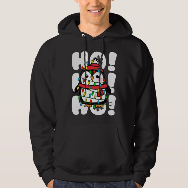 Moletom Ho Ho Ho Natal Luz Pinguim Bonito (Frente)