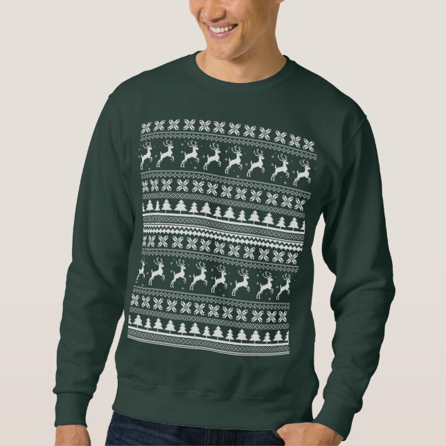 Moletom  Holiday Reindeer Christmas Sweater Pattern (Frente)