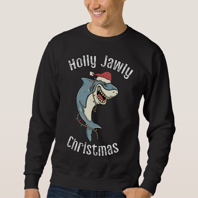 Moletom Holly Jawly Natal Papais noeis Engraçados Tubarão- (Frente)