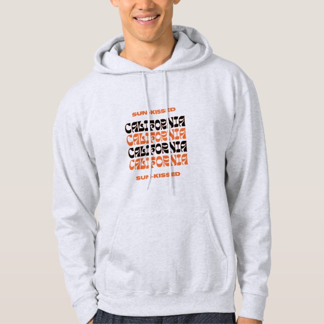 Moletom Hoodie da Califórnia, de cor laranja e preto, beij (Frente)