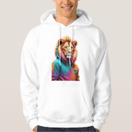 Moletom Hoodie de leão vibrante - Fusão de roupa majestosa