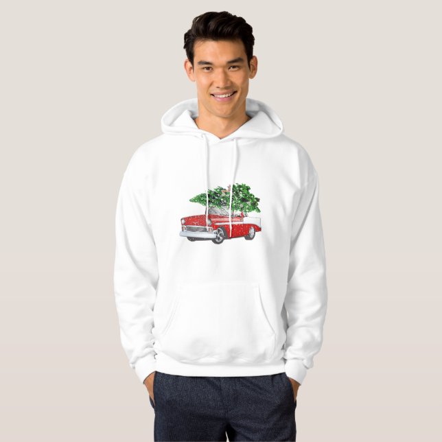 Moletom Hoodie de Natal com carro vintage vermelho (Frente Completa)