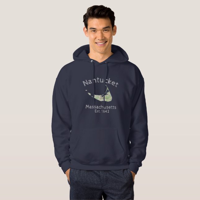 Moletom Hoodie do mapa de Nantucket, homens escuros (Frente Completa)