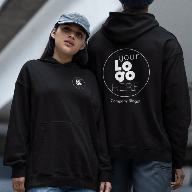 Moletom Hoodie preto com o logotipo branco da sua empresa  (Criador carregado)