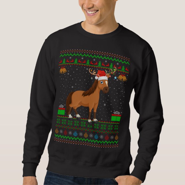 Moletom Horse Lover Santa Hat Correspondendo a Christma Ca (Frente)