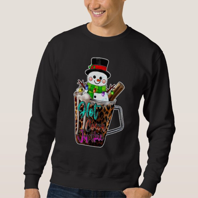 Moletom Hot Cocoa Junkie Leopard Cute Snowman Merry Christ (Frente)