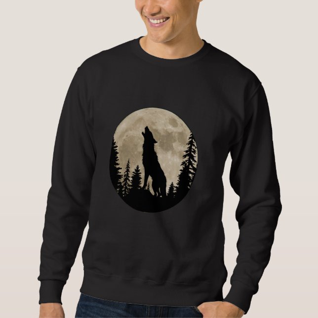 Moletom Howling Wolf silhouette em frente à lua brilhante  (Frente)
