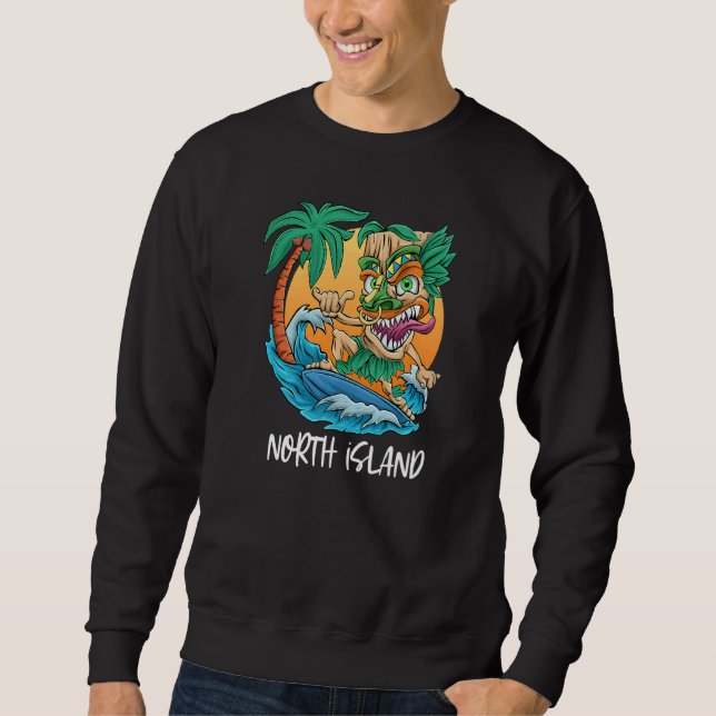 Moletom Ilha Norte Nova Zelândia Palm Tree Surfing Beach V (Frente)