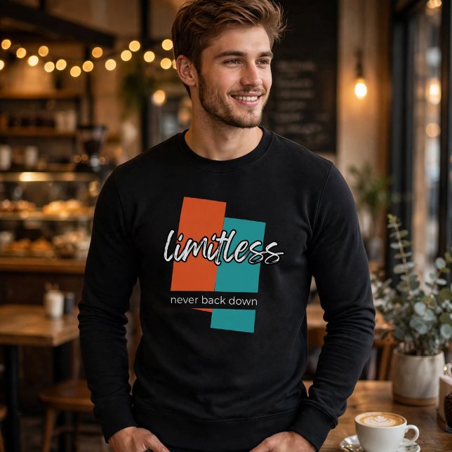 Moletom Ilimitado Nunca Desista  (Limitless never back down - retro motivational sweatshirt lifestyle mockup)
