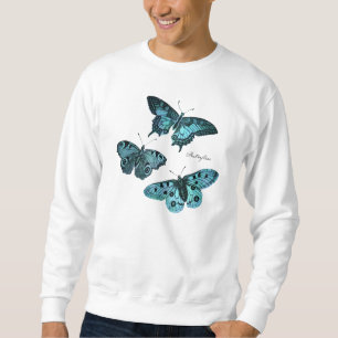 Moletom Ilustração azul da borboleta da cerceta do vinta
