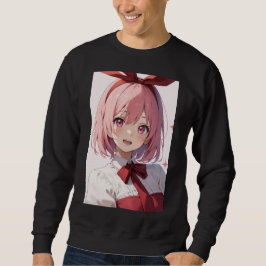 Moletom Ilustração de Garota de Anime Fofo com Cabelo Rosa