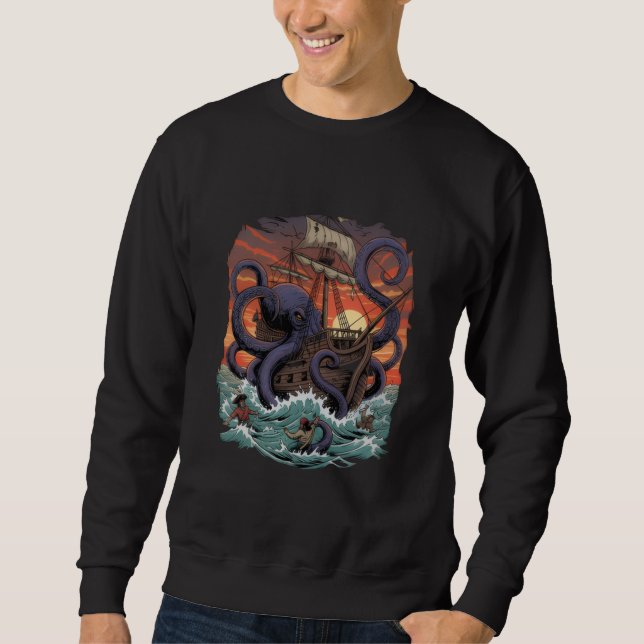 Moletom Ilustração de polvo Kraken Crewneck  (Frente)