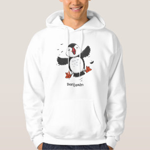 Moletom Imagem azul de desenho animado de puffin voador e