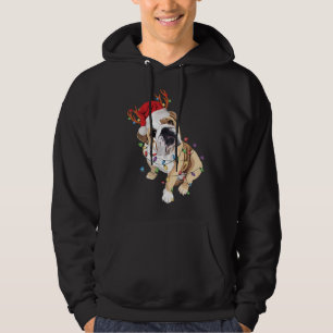 Moletom Inglês Buldogue Santa Hat Reindeer natal Light