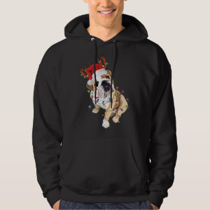 Moletom Inglês Buldogue Santa Hat Reindeer natal Light