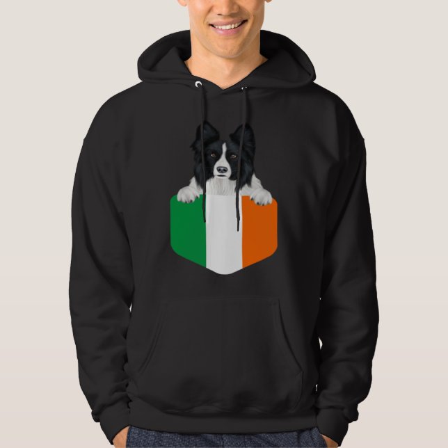 Moletom Ireland Flag Border Collie Dog In Pocket (Frente)