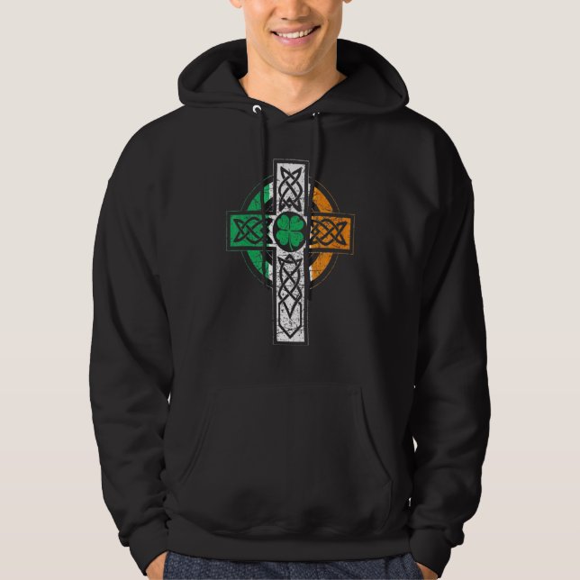 Moletom Irish Celtic Knot Christian Cross Ireland Flag Sha (Frente)