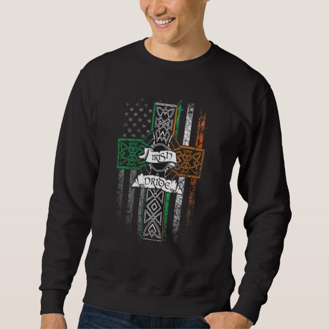 Moletom Irish Pride American Flag Celtic Cross St Patricic (Frente)