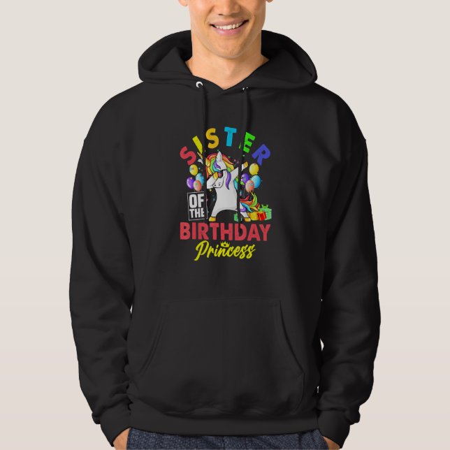 Moletom Irmã Da Princesa De Aniversário Dabbing Unicórnio  (Frente)