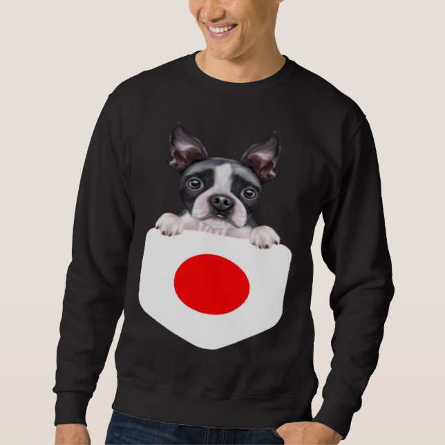 Moletom Japan Flag Boston Terrier Dog In Pocket (Frente)
