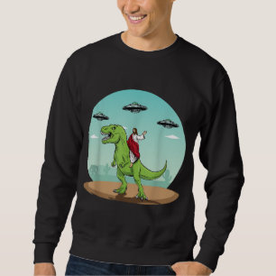 Moletom Jesus Dirigindo Um Dinossauro Engraçado OVNI Alien