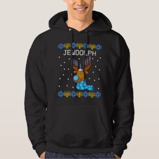 Moletom Jewdolph Ugly Hanukkah Sweater Reindeer Menorah Ch