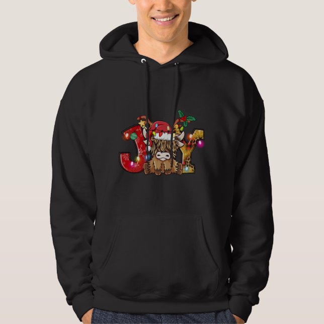 Moletom Joy Christmas Highland Cow Farming Papais noeis Ha (Frente)