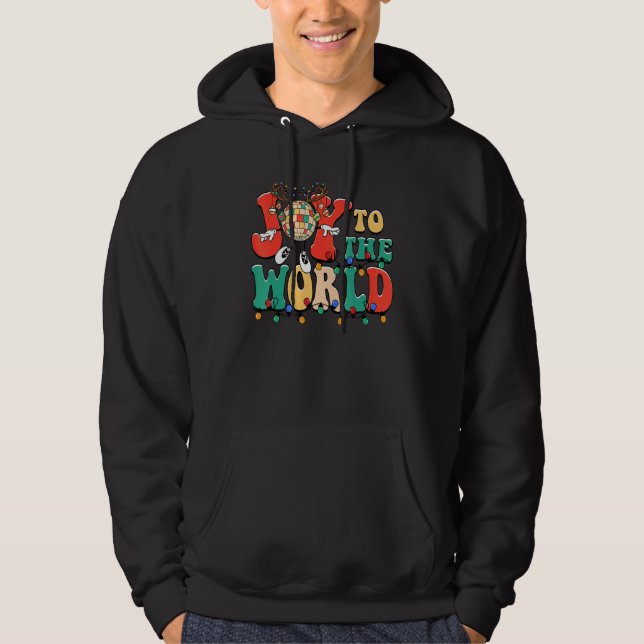 Moletom Joy To The World Reindeer Disco Ball Christmas Hol (Frente)