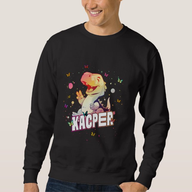 Moletom KACPER - Nome de Menino Bonito com Dinossauro Giro (Frente)