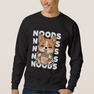 Moletom Kawaii Corgi Comendo Ramen Noodles Comida de Anima