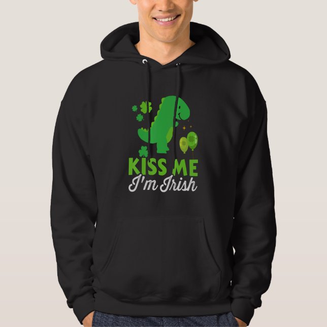 Moletom Kiss me I'm irish cute dinosaur t-rex St Patricks  (Frente)