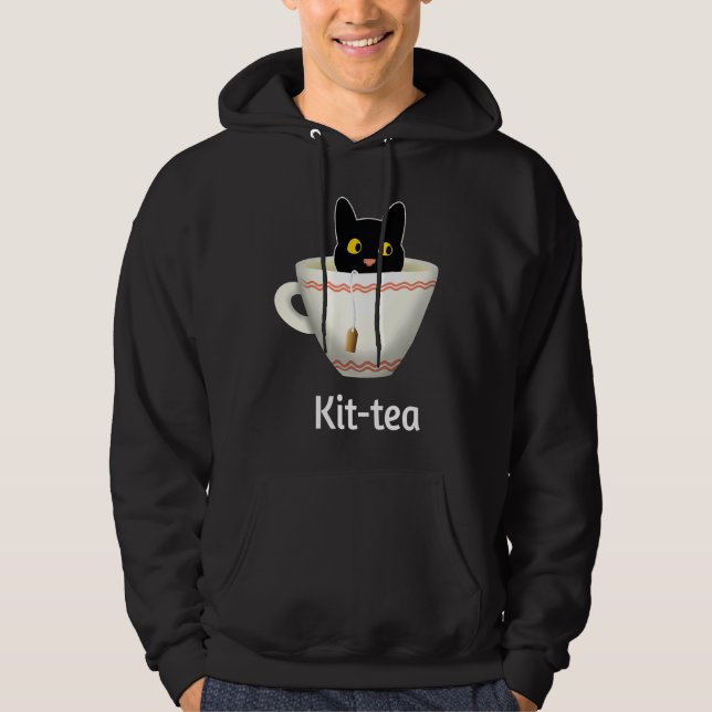 Moletom Kit Tea  Cat  , Cute Black Cat Kitty in Kittea (Frente)