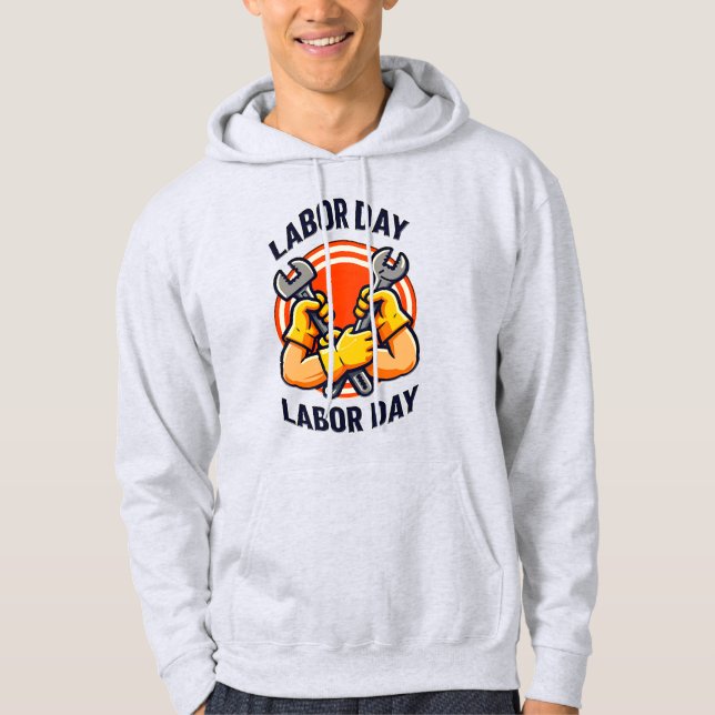 Moletom Labor Day Strong Worker Hands Tools Design (Frente)