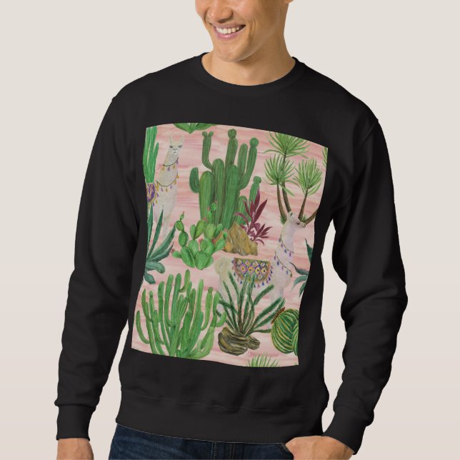 Moletom Lamas de aquarelas e cactos. (Frente)