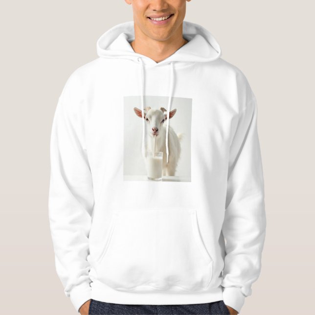 Moletom Leite branco de bebendo de cabra com um suor de pa (Frente)