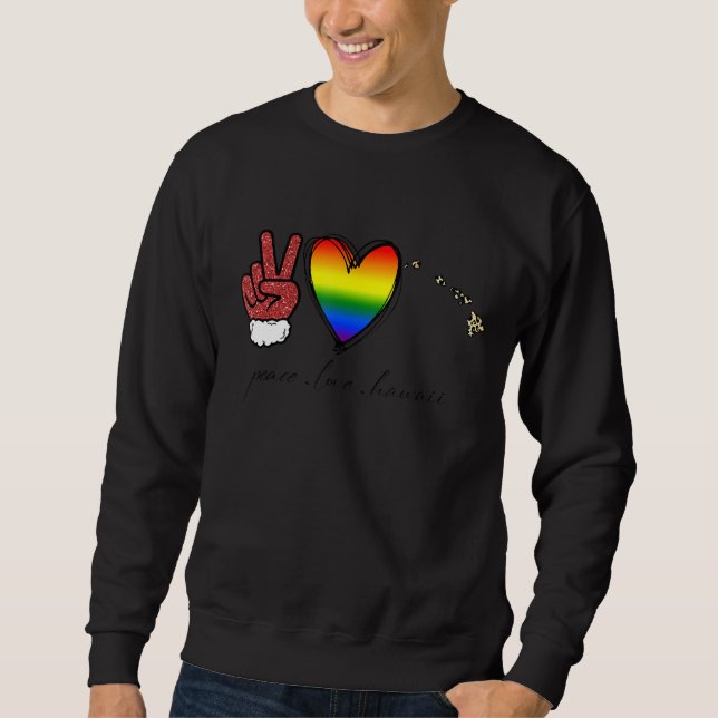 Moletom Leopard Peace Love Hawaii Heart Lgbt Pride Christm (Frente)