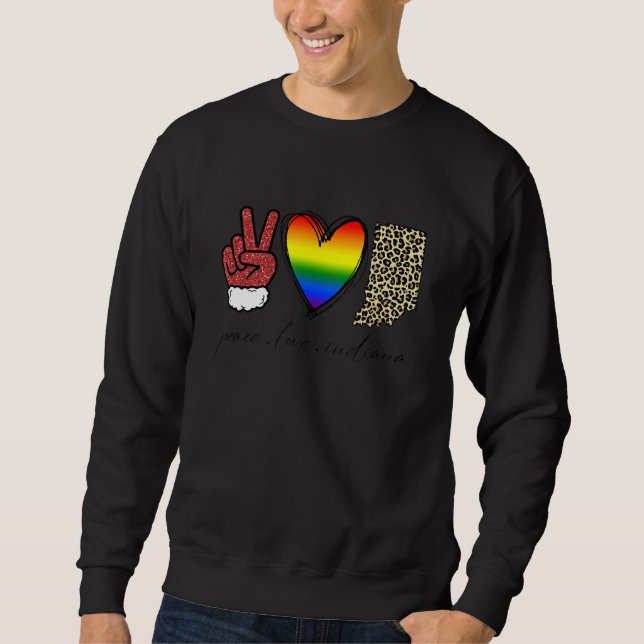 Moletom Leopard Peace Love Indiana Heart Lgbt Pride Cristo (Frente)