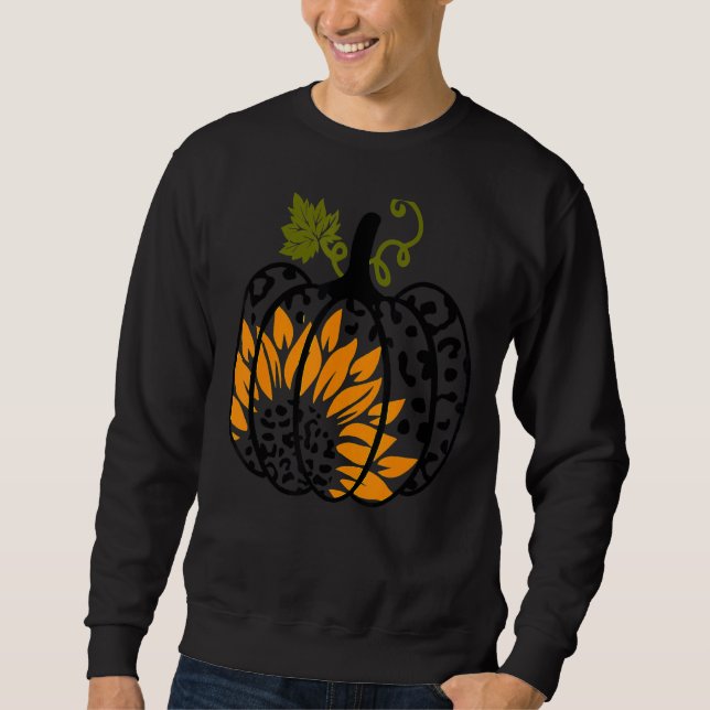Moletom Leopard Pumpkin Sunflower Fall Autumn Halloween Th (Frente)