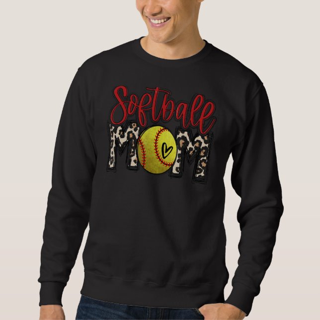 Moletom Leopard Softball Mãe Jogo de Softball Vibes Mothe (Frente)