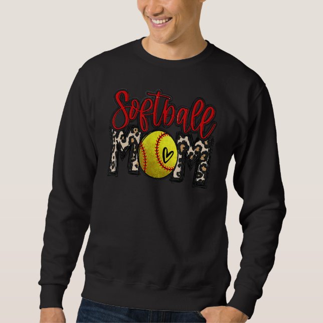 Moletom Leopard Softball Mãe Jogo de Softball Vibes Mothe (Frente)