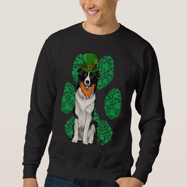 Moletom Leprechaun Border Collie St Patricks Day Shamrock  (Frente)