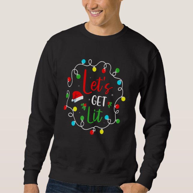 Moletom Let's Get Lit Drinking Santa Hat Christmas Lights (Frente)