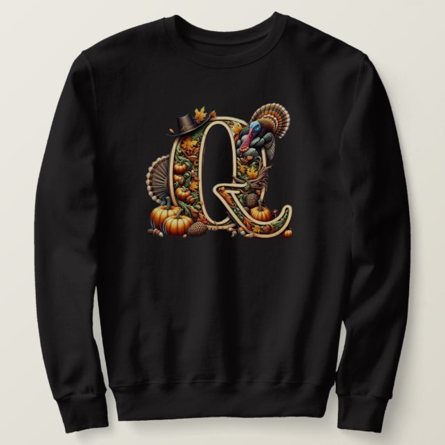 Moletom Letter Q Thanksgiving style turkey  (Frente do Design)