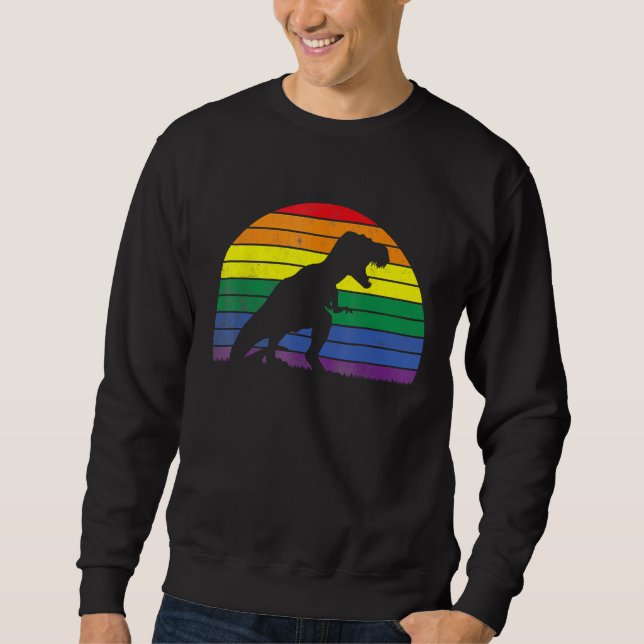 Moletom LGBT Rex Gay Pride Lesbian Dinosaur Sunset Retro V (Frente)