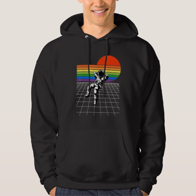 Moletom LGBTQ Rainbow Astronaut Moon  Retro 80s Grid Gay P (Frente)