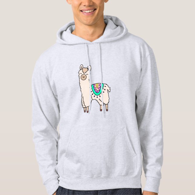 Moletom llama alpaca de desenho animado sorridente e feliz (Frente)