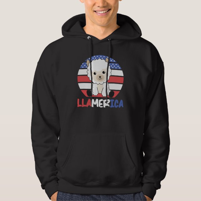 Moletom Llamerica Funny Llama 4 De Julho Bandeira American (Frente)