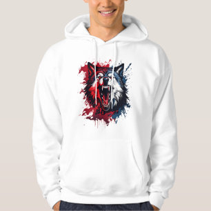 Moletom Lobo Alfa Feroz - Arte Espelha Vermelha e Azul S