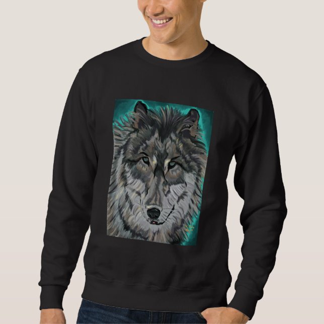 Moletom Lobo na camisola do gelo da cerceta (Frente)